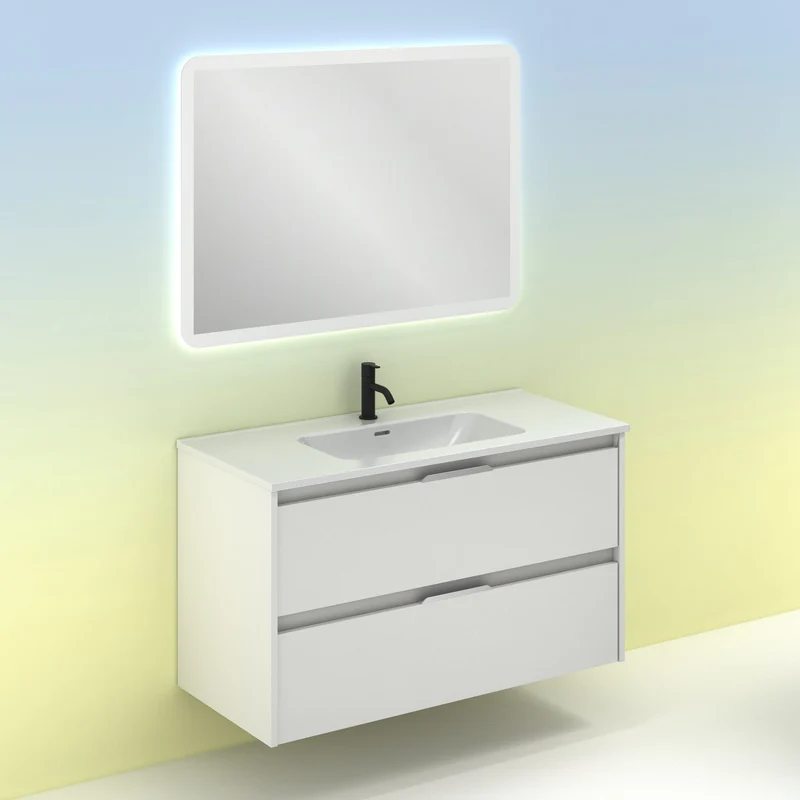Mueble lavabo SUKI suspendido. Opción Blanco, Gris, Antracita, Fumé, Nogal. 2 y 4 cajones. Lavabo simple y doble.