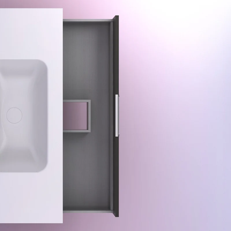 Mueble lavabo SUKI suspendido. Opción Blanco, Gris, Antracita, Fumé, Nogal. 2 y 4 cajones. Lavabo simple y doble.