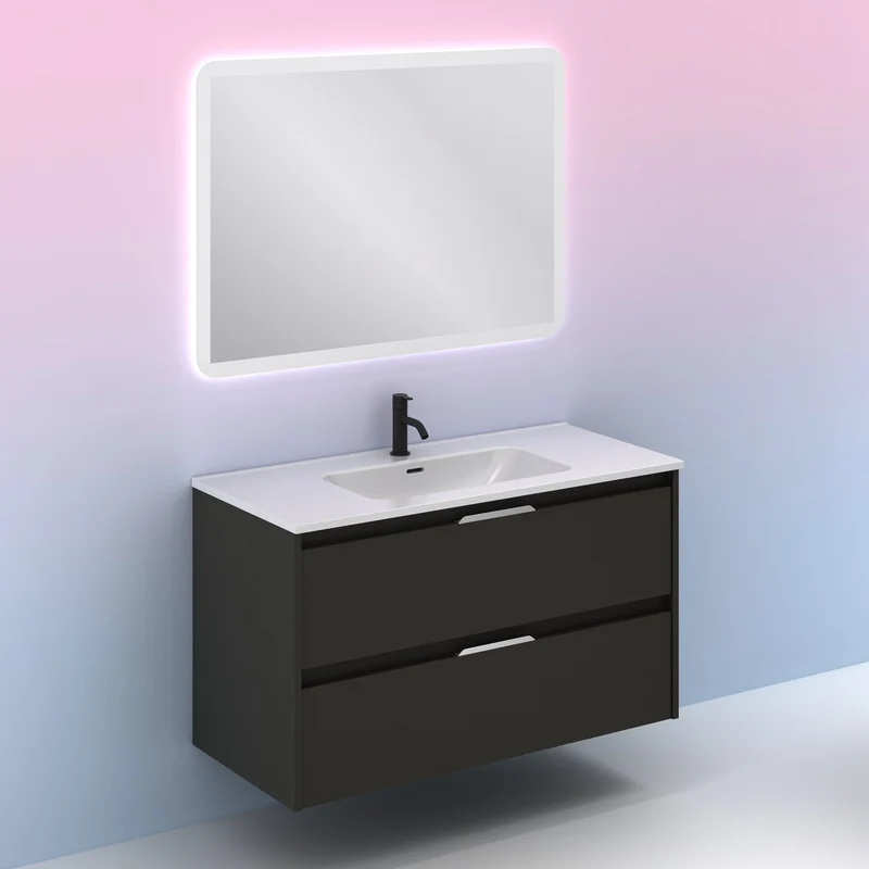 Mueble lavabo SUKI suspendido. Opción Blanco, Gris, Antracita, Fumé, Nogal. 2 y 4 cajones. Lavabo simple y doble.