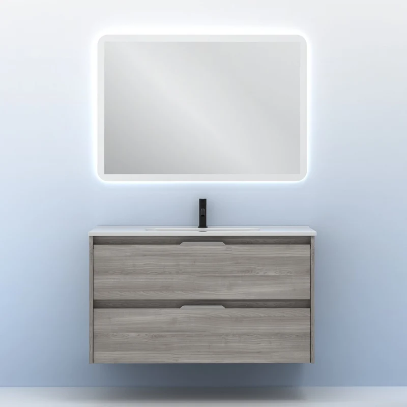 Mueble lavabo SUKI suspendido. Opción Blanco, Gris, Antracita, Fumé, Nogal. 2 y 4 cajones. Lavabo simple y doble.