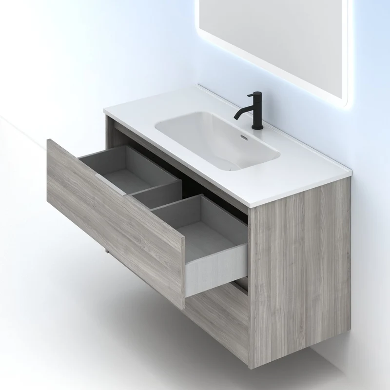 Mueble lavabo SUKI suspendido. Opción Blanco, Gris, Antracita, Fumé, Nogal. 2 y 4 cajones. Lavabo simple y doble.