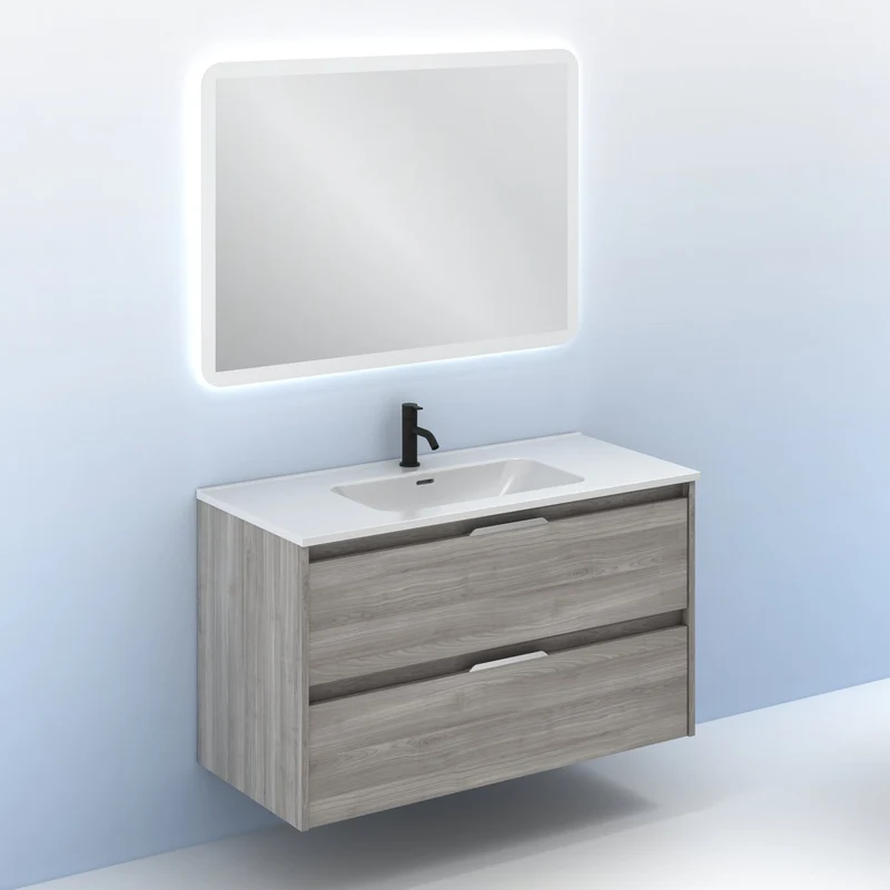 Mueble lavabo SUKI suspendido. Opción Blanco, Gris, Antracita, Fumé, Nogal. 2 y 4 cajones. Lavabo simple y doble.