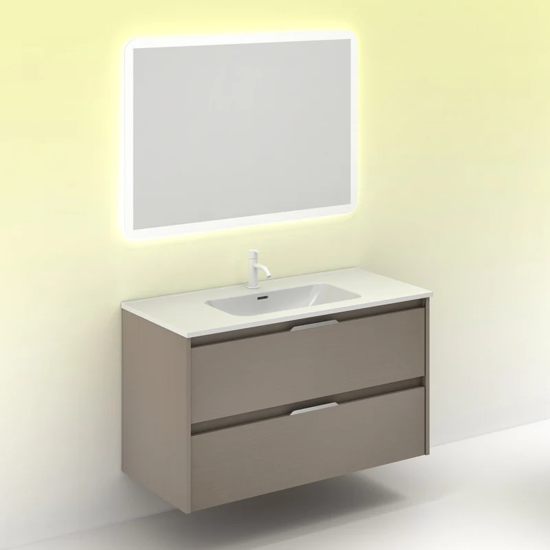 Mueble lavabo SUKI suspendido. Opción Blanco, Gris, Antracita, Fumé, Nogal. 2 y 4 cajones. Lavabo simple y doble.