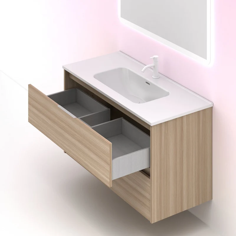 Mueble lavabo SUKI suspendido. Opción Blanco, Gris, Antracita, Fumé, Nogal. 2 y 4 cajones. Lavabo simple y doble.