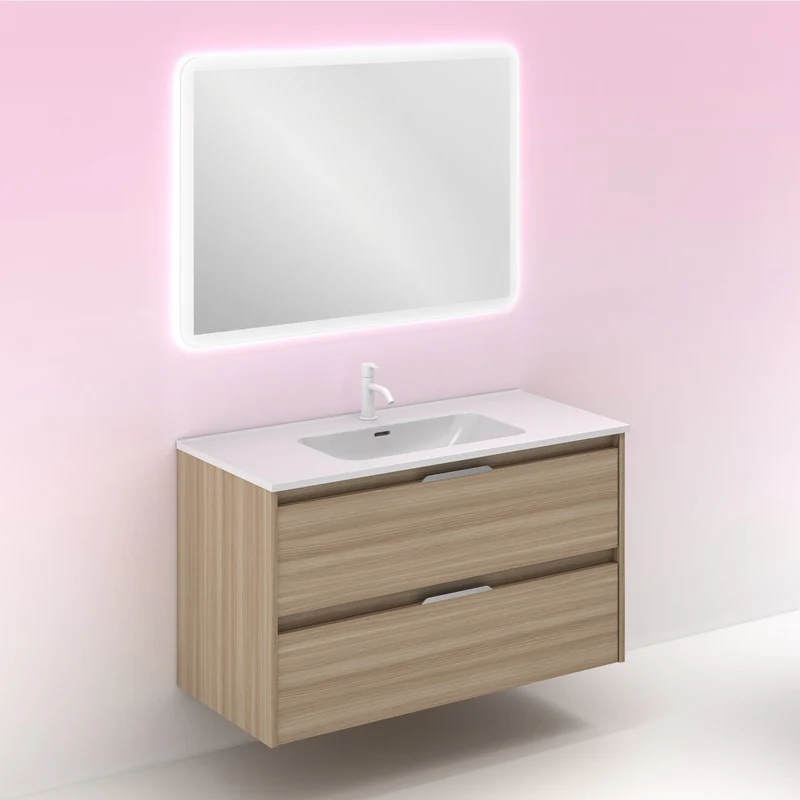 Mueble lavabo SUKI suspendido. Opción Blanco, Gris, Antracita, Fumé, Nogal. 2 y 4 cajones. Lavabo simple y doble.