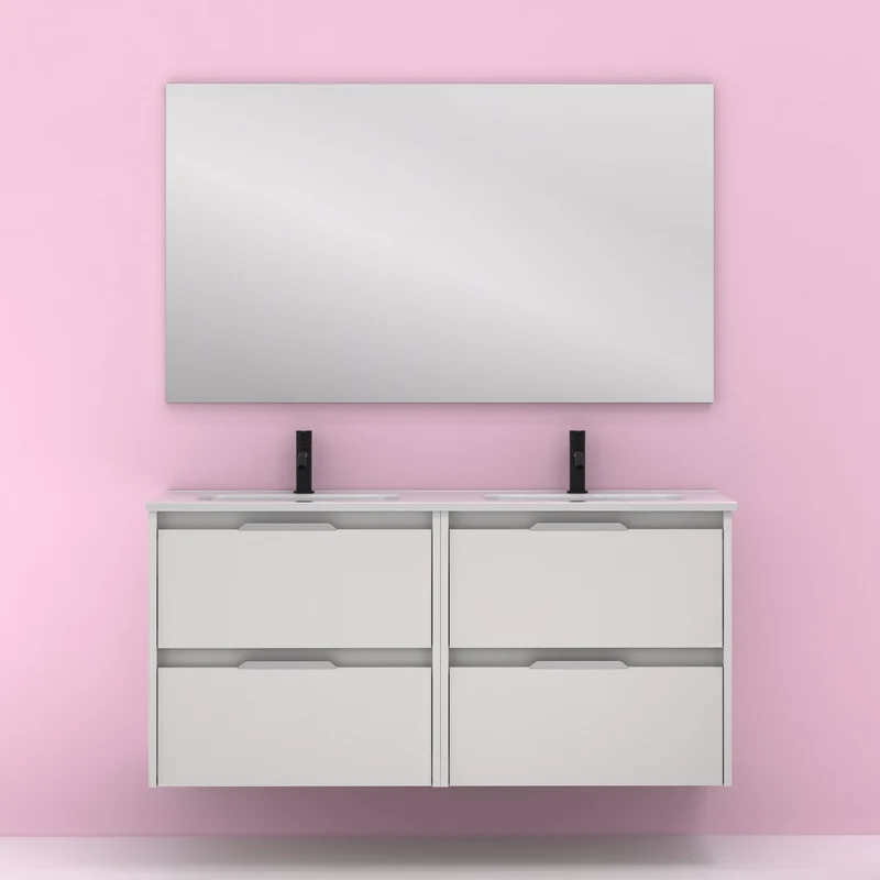 Mueble lavabo SUKI suspendido. Opción Blanco, Gris, Antracita, Fumé, Nogal. 2 y 4 cajones. Lavabo simple y doble.