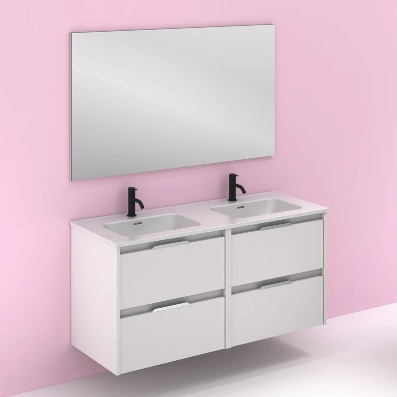 Mueble lavabo SUKI suspendido. Opción Blanco, Gris, Antracita, Fumé, Nogal. 2 y 4 cajones. Lavabo simple y doble.
