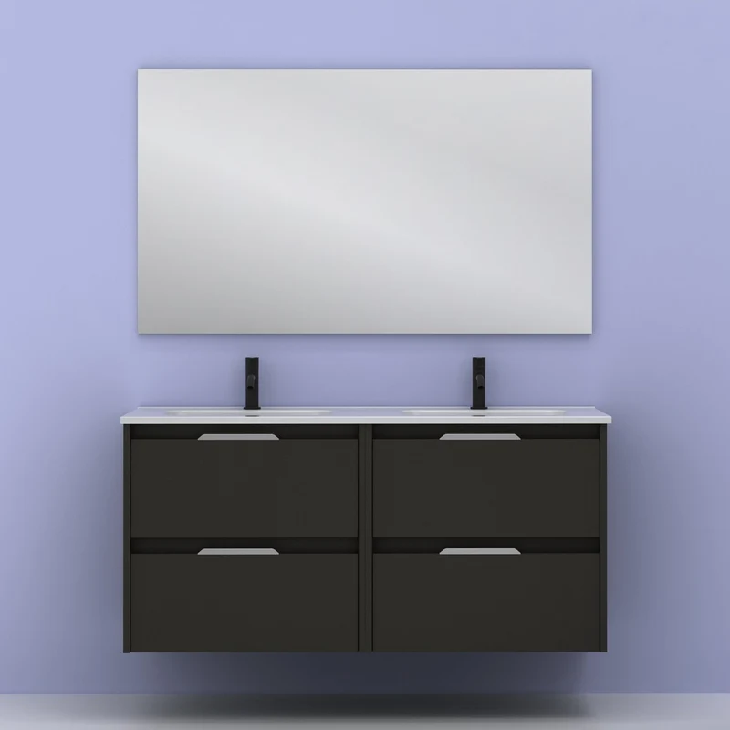 Mueble lavabo SUKI suspendido. Opción Blanco, Gris, Antracita, Fumé, Nogal. 2 y 4 cajones. Lavabo simple y doble.