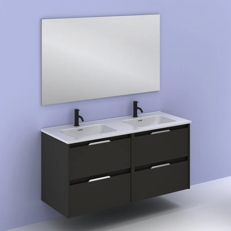 Mueble lavabo SUKI suspendido. Opción Blanco, Gris, Antracita, Fumé, Nogal. 2 y 4 cajones. Lavabo simple y doble.