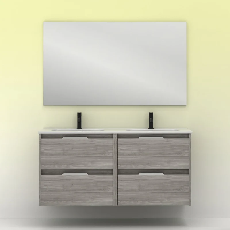 Mueble lavabo SUKI suspendido. Opción Blanco, Gris, Antracita, Fumé, Nogal. 2 y 4 cajones. Lavabo simple y doble.