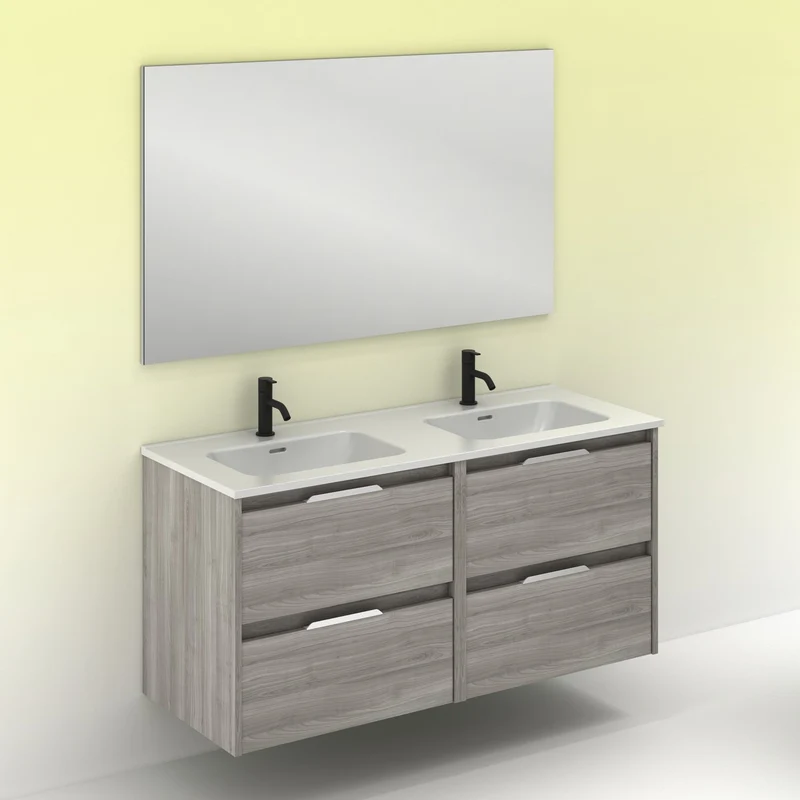 Mueble lavabo SUKI suspendido. Opción Blanco, Gris, Antracita, Fumé, Nogal. 2 y 4 cajones. Lavabo simple y doble.