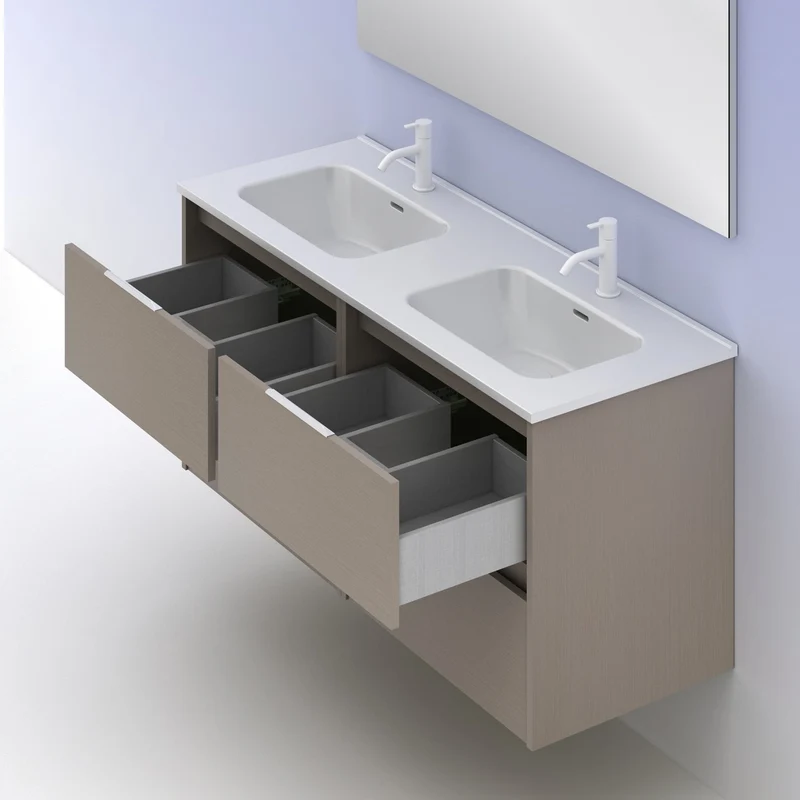Mueble lavabo SUKI suspendido. Opción Blanco, Gris, Antracita, Fumé, Nogal. 2 y 4 cajones. Lavabo simple y doble.