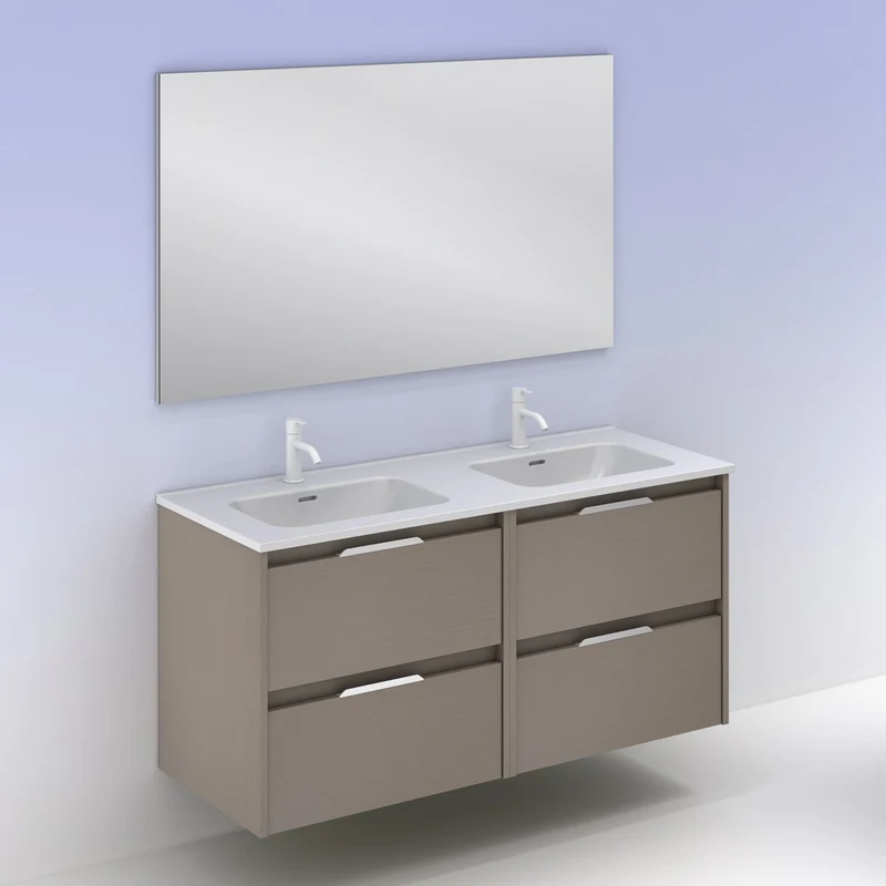 Mueble lavabo SUKI suspendido. Opción Blanco, Gris, Antracita, Fumé, Nogal. 2 y 4 cajones. Lavabo simple y doble.