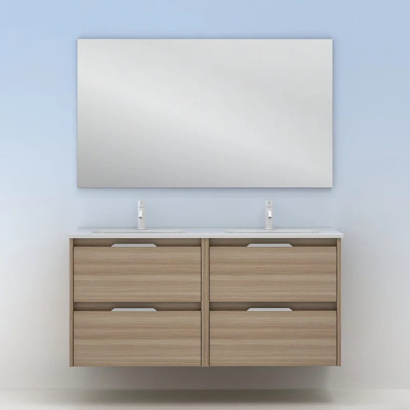 Mueble lavabo SUKI suspendido. Opción Blanco, Gris, Antracita, Fumé, Nogal. 2 y 4 cajones. Lavabo simple y doble.