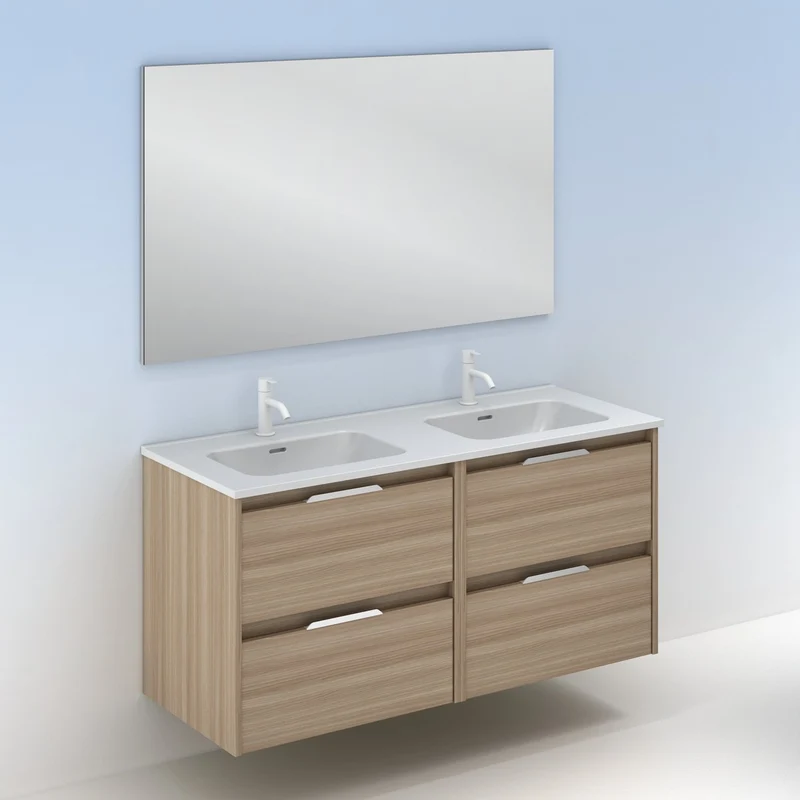 Mueble lavabo SUKI suspendido. Opción Blanco, Gris, Antracita, Fumé, Nogal. 2 y 4 cajones. Lavabo simple y doble.