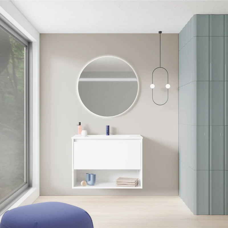Mueble lavabo NIWA. Opción Blanco, Roble y Fumé.