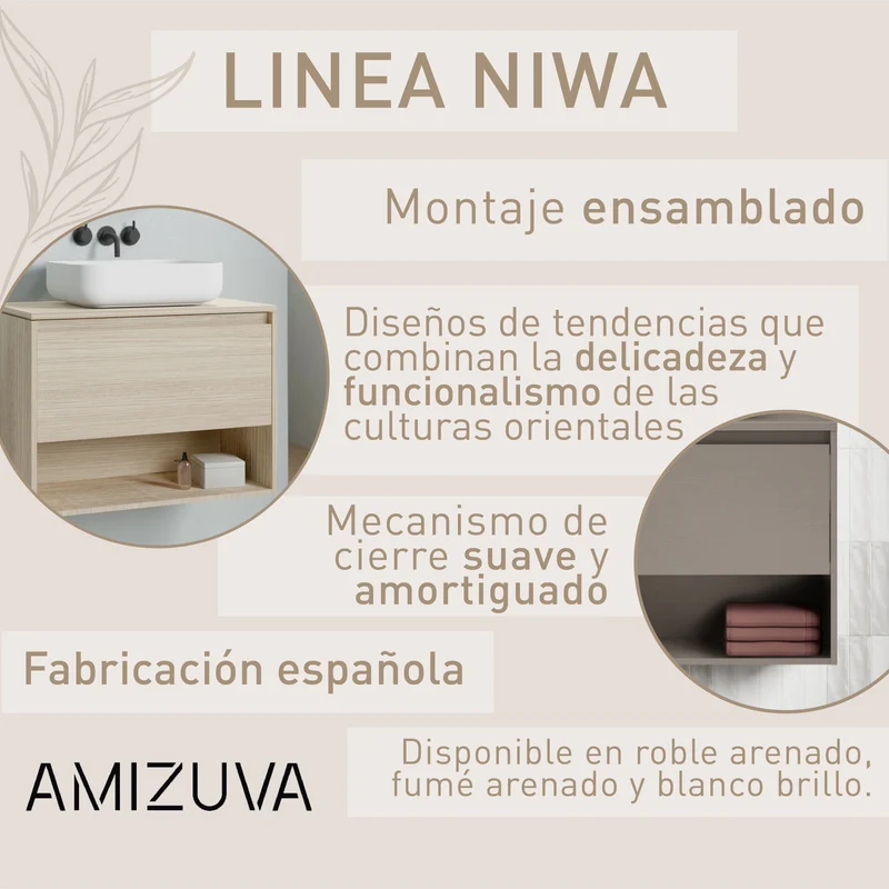 Mueble lavabo NIWA. Opción Blanco, Roble y Fumé.