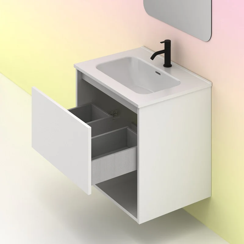Mueble lavabo NIWA. Opción Blanco, Roble y Fumé.