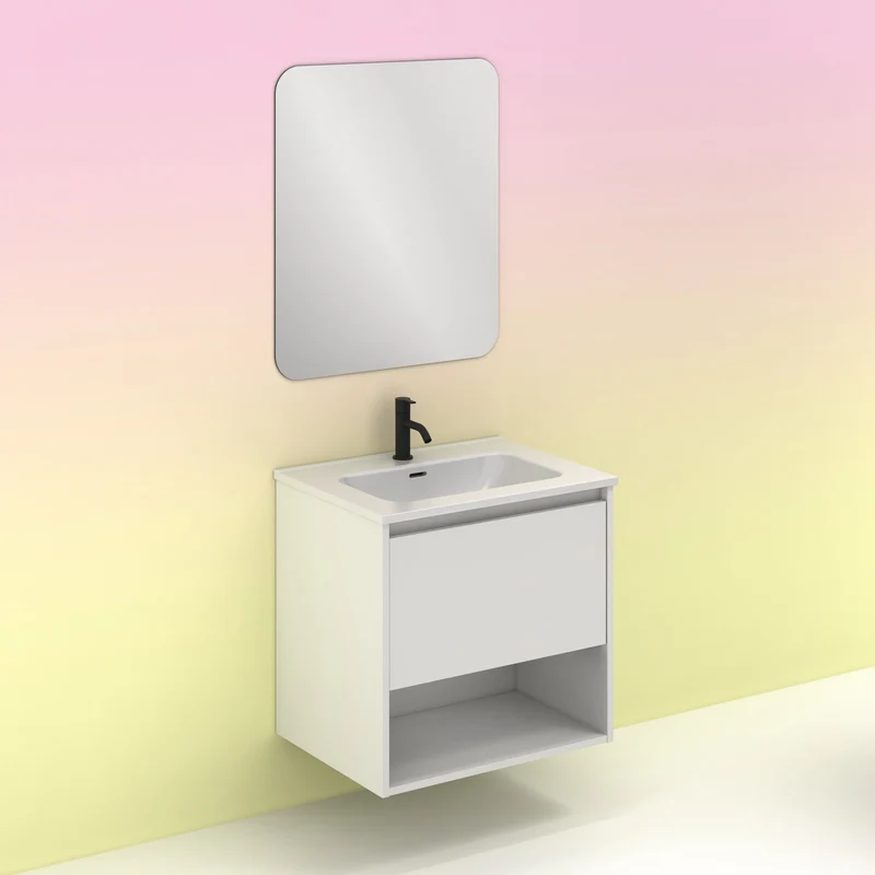 Mueble lavabo NIWA. Opción Blanco, Roble y Fumé.