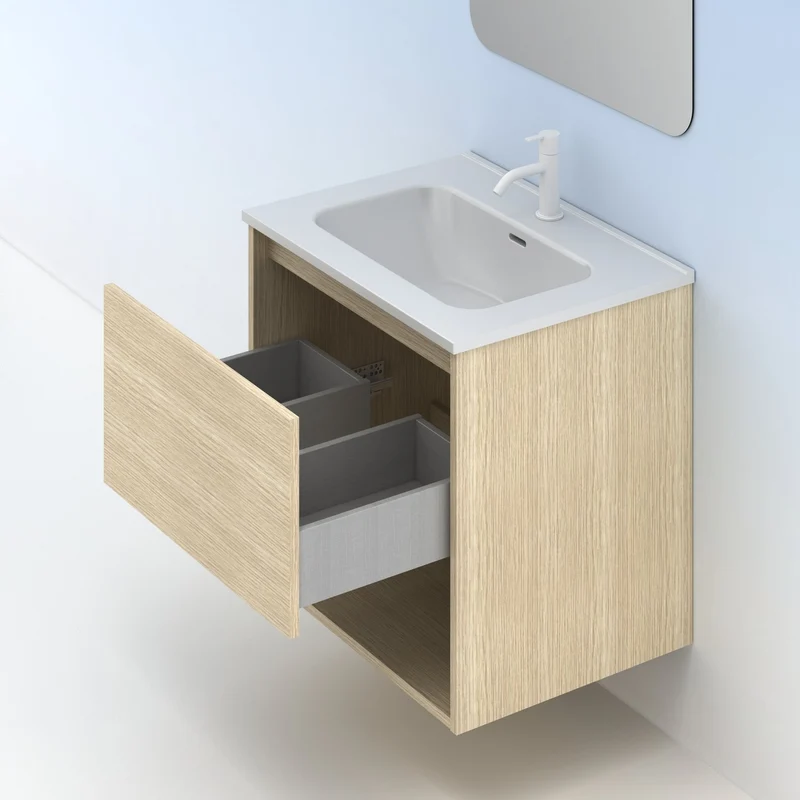 Mueble lavabo NIWA. Opción Blanco, Roble y Fumé.