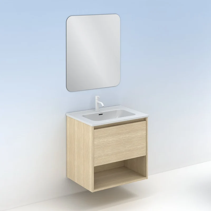 Mueble lavabo NIWA. Opción Blanco, Roble y Fumé.