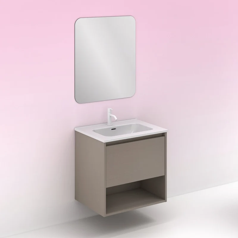 Mueble lavabo NIWA. Opción Blanco, Roble y Fumé.
