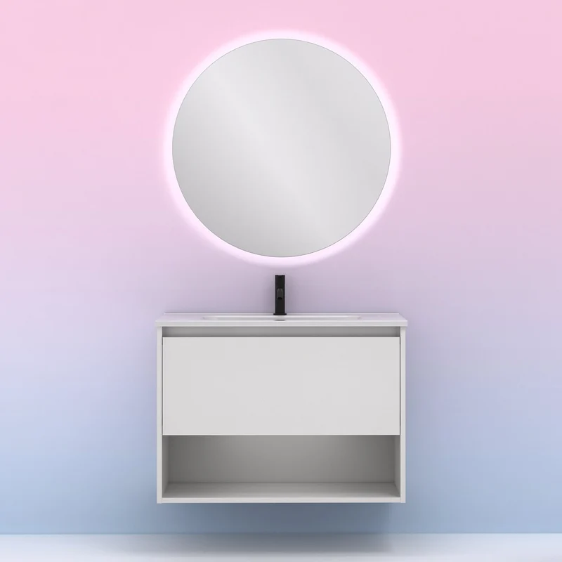 Mueble lavabo NIWA. Opción Blanco, Roble y Fumé.