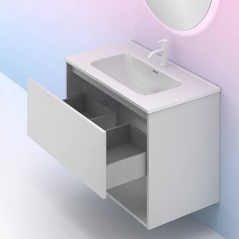 Mueble lavabo NIWA. Opción Blanco, Roble y Fumé.
