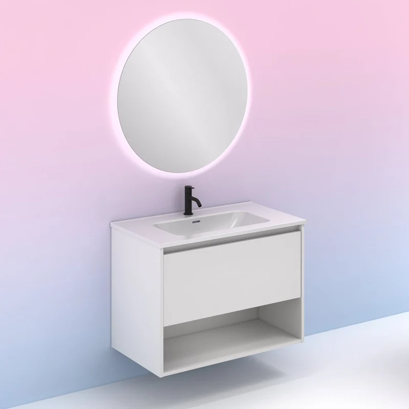 Mueble lavabo NIWA. Opción Blanco, Roble y Fumé.
