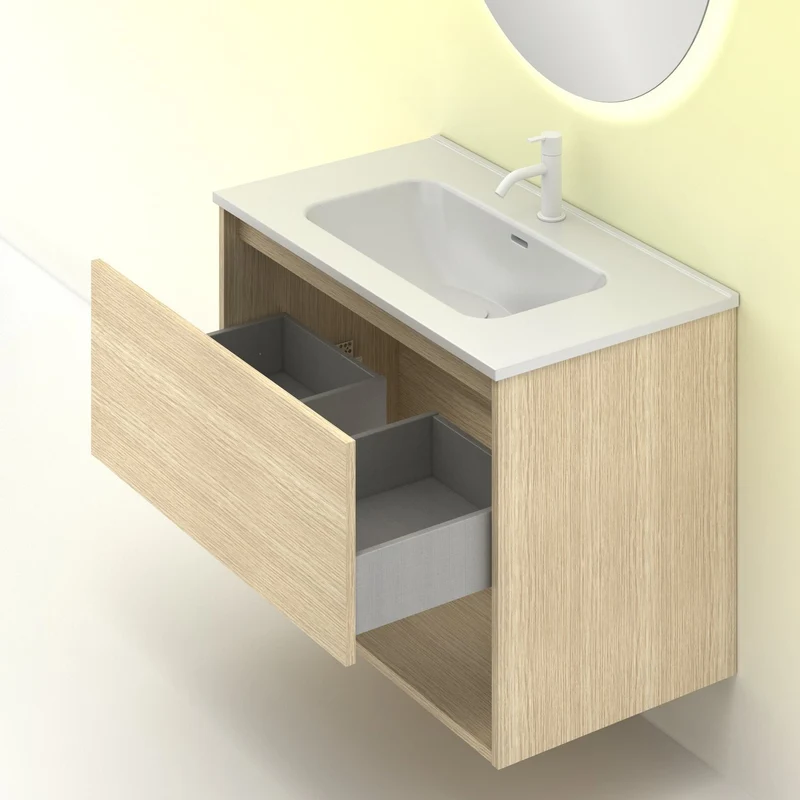 Mueble lavabo NIWA. Opción Blanco, Roble y Fumé.
