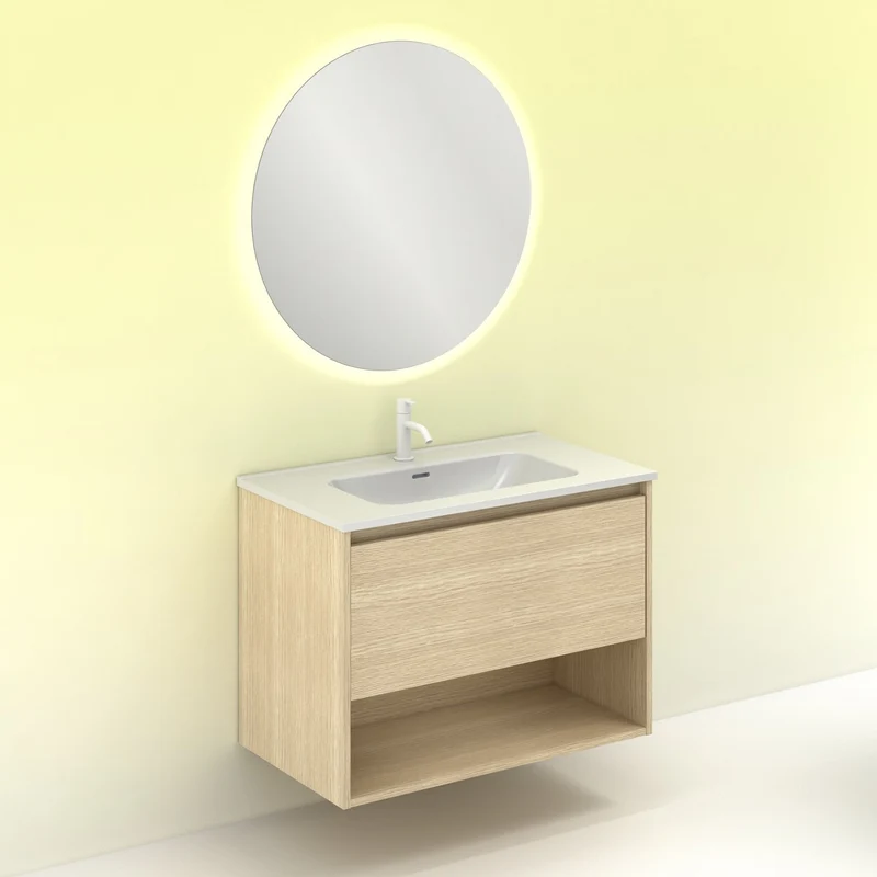 Mueble lavabo NIWA. Opción Blanco, Roble y Fumé.