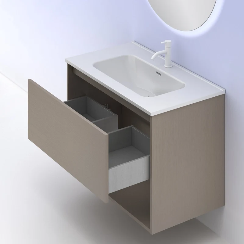Mueble lavabo NIWA. Opción Blanco, Roble y Fumé.