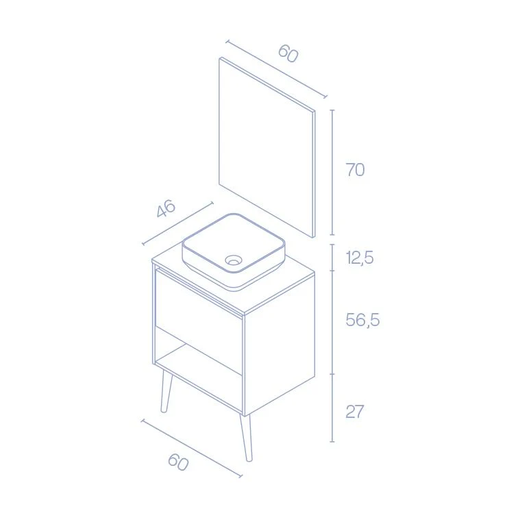 Mueble Lavabo + lavabo sobre encimera NARA. Blanco Mate-Roble.