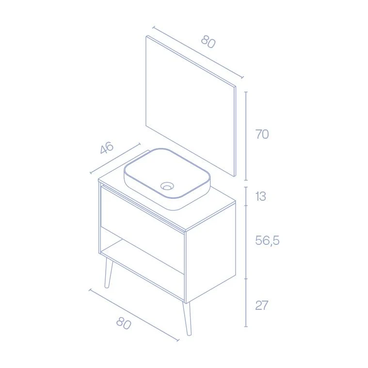 Mueble Lavabo + lavabo sobre encimera NARA. Blanco Mate-Roble.