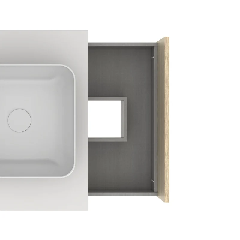 Mueble Lavabo + lavabo sobre encimera NARA. Blanco Mate-Roble.