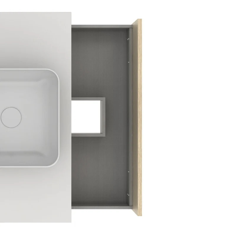 Mueble Lavabo + lavabo sobre encimera NARA. Blanco Mate-Roble.