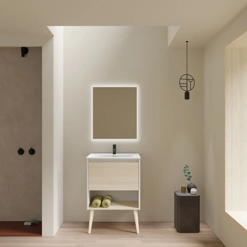 Mueble Lavabo NARA. Blanco Mate-Roble.