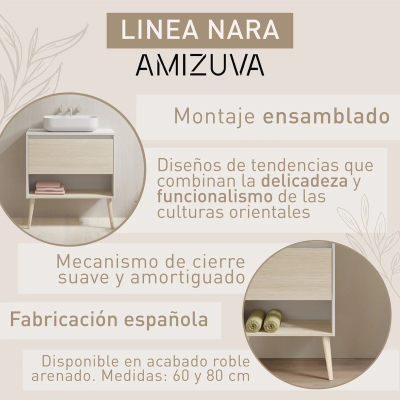 Mueble Lavabo NARA. Blanco Mate-Roble.