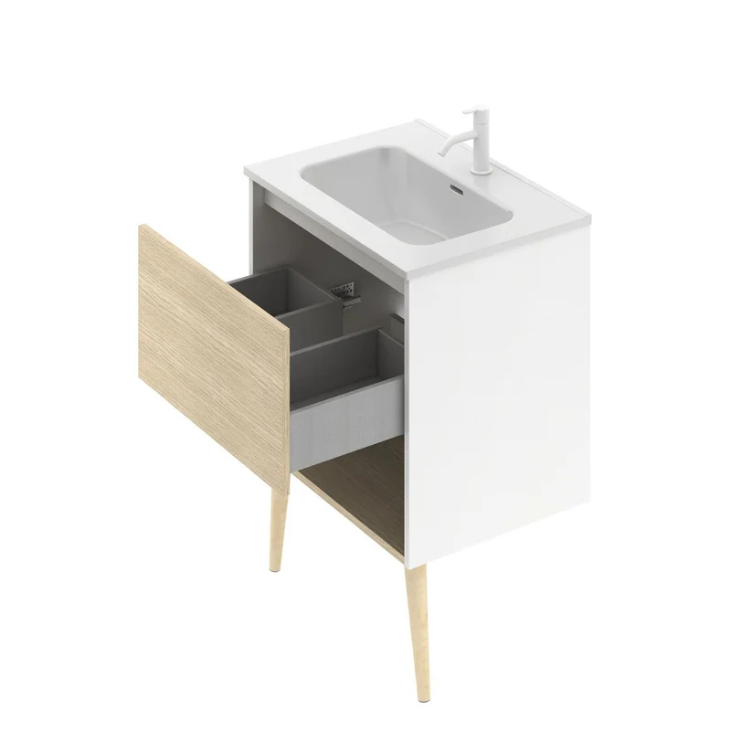 Mueble Lavabo NARA. Blanco Mate-Roble.