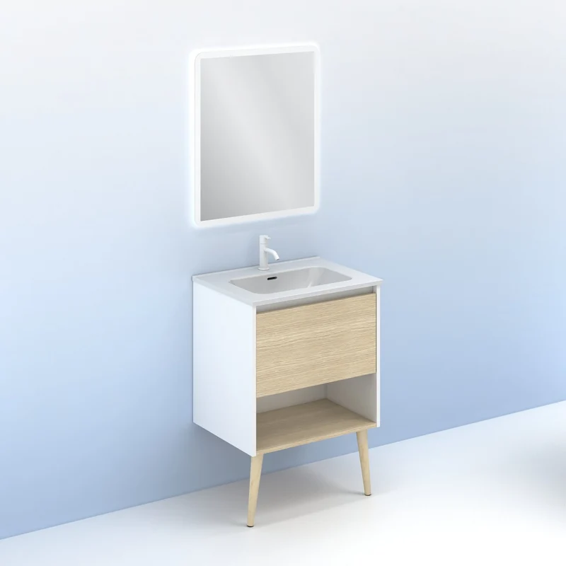 Mueble Lavabo NARA. Blanco Mate-Roble.