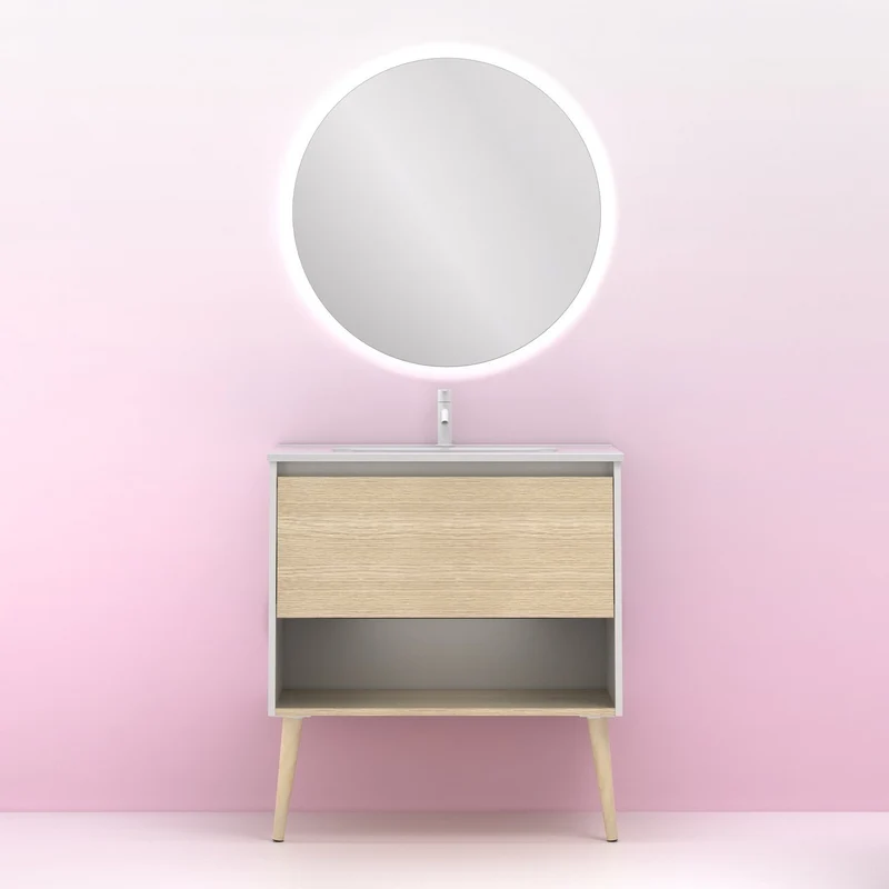 Mueble Lavabo NARA. Blanco Mate-Roble.