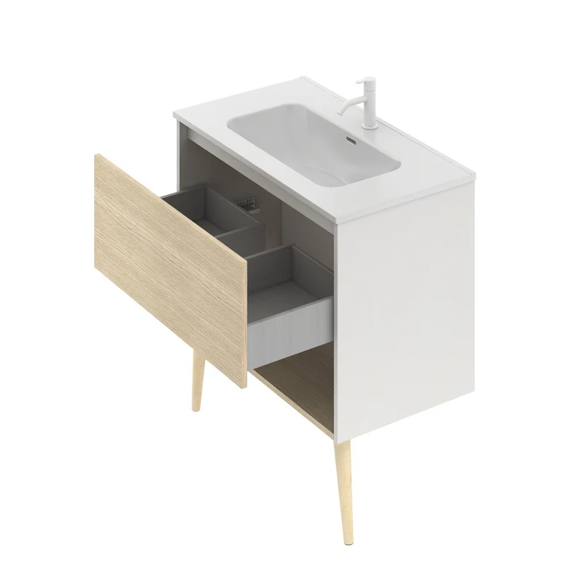Mueble Lavabo NARA. Blanco Mate-Roble.