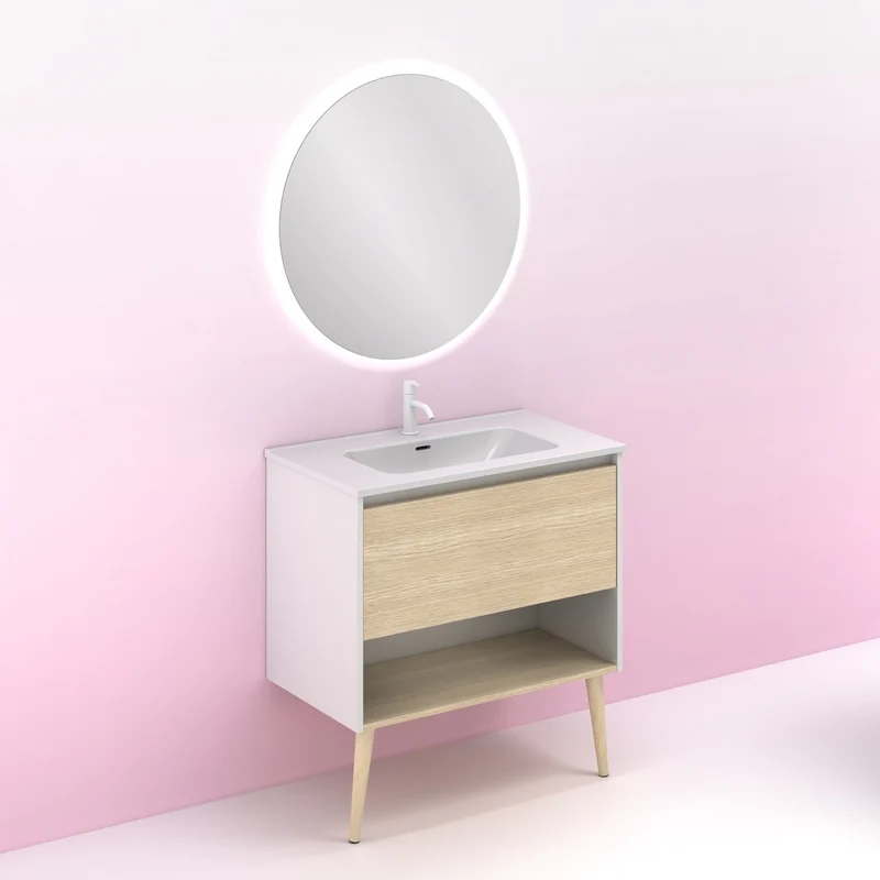 Mueble Lavabo NARA. Blanco Mate-Roble.