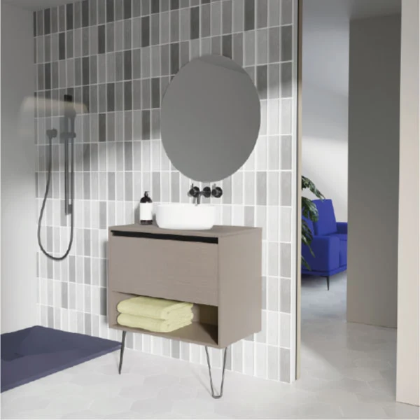 Mueble Lavabo + lavabo sobre encimera YOKO. Opción Blanco, Roble y Fumé