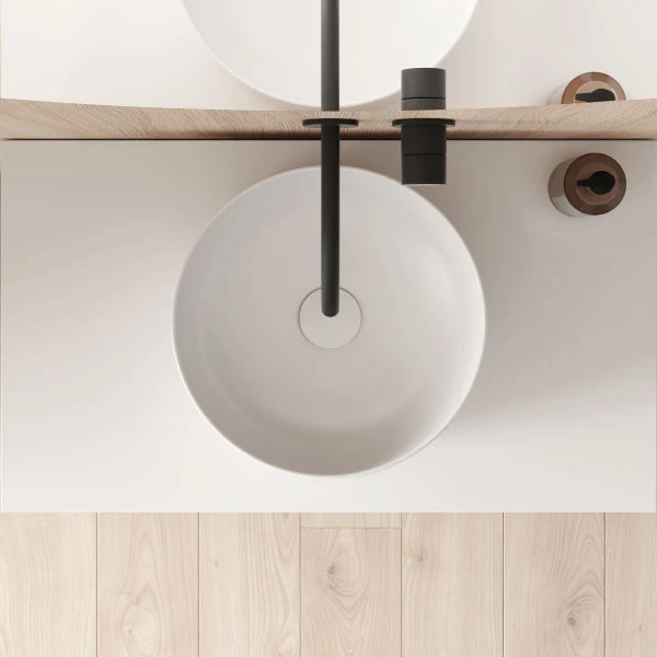 Mueble Lavabo + lavabo sobre encimera YOKO. Opción Blanco, Roble y Fumé