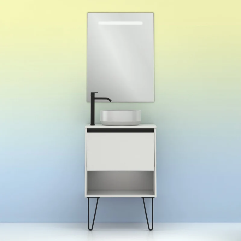 Mueble Lavabo + lavabo sobre encimera YOKO. Opción Blanco, Roble y Fumé