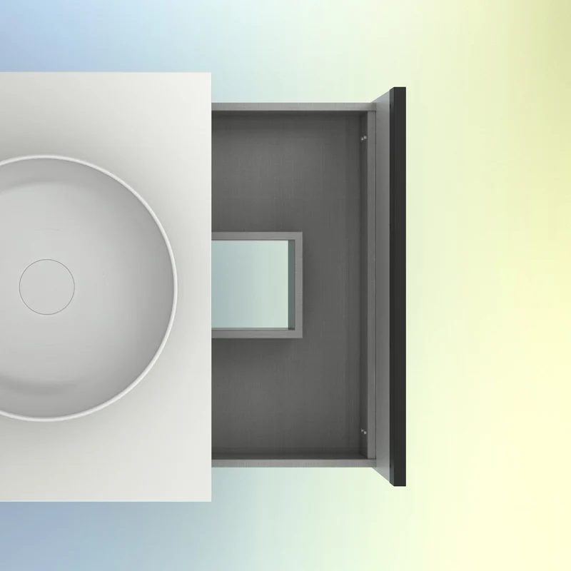 Mueble Lavabo + lavabo sobre encimera YOKO. Opción Blanco, Roble y Fumé