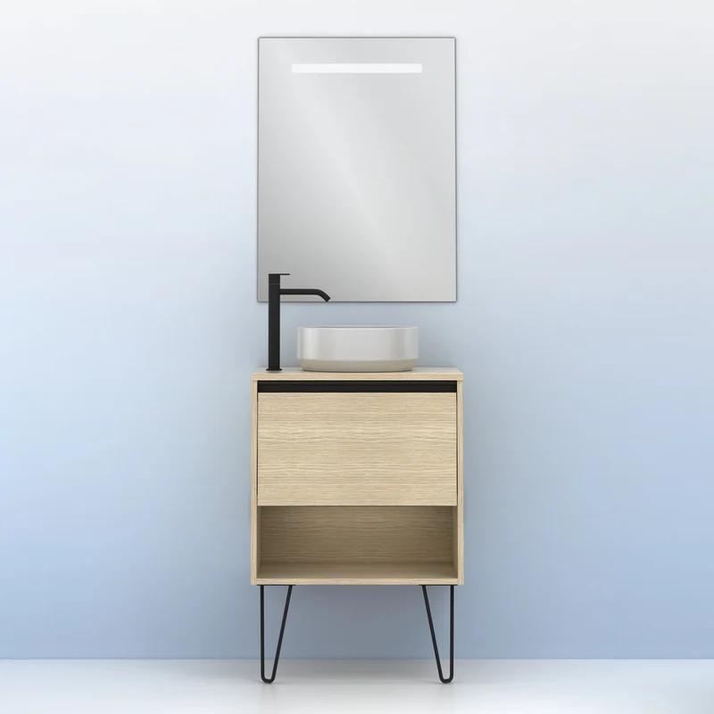 Mueble Lavabo + lavabo sobre encimera YOKO. Opción Blanco, Roble y Fumé