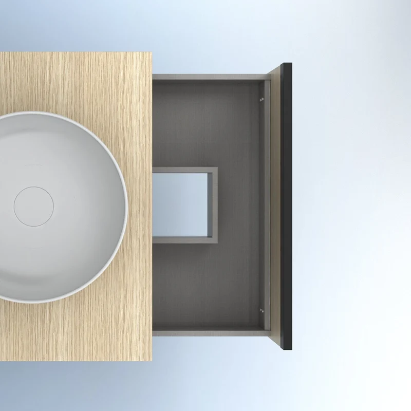 Mueble Lavabo + lavabo sobre encimera YOKO. Opción Blanco, Roble y Fumé
