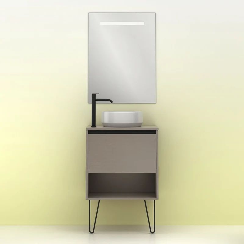 Mueble Lavabo + lavabo sobre encimera YOKO. Opción Blanco, Roble y Fumé